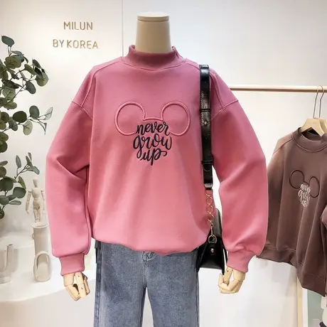 半高领加绒厚卫衣秋冬款韩国东大门刺绣减龄保暖卫衣打底衫小个子图片