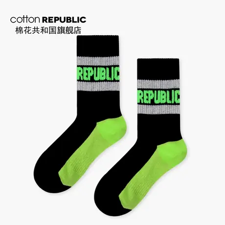 Cotton Republic/棉花共和国男士中筒袜反光条提花休闲棉质男短袜商品大图