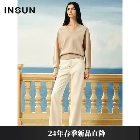 INSUN恩裳专选春季美拉德简约宽松V领羊毛衫图片