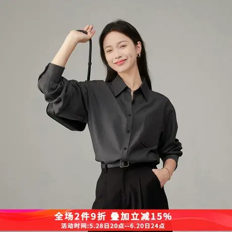 娅丽达正肩显瘦简约黑色衬衫女2025新款春季气质外搭女士衬衣外套图片