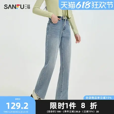 三福牛仔长裤2025春季口袋设计简约直筒裤时尚裤子女装498182商品大图