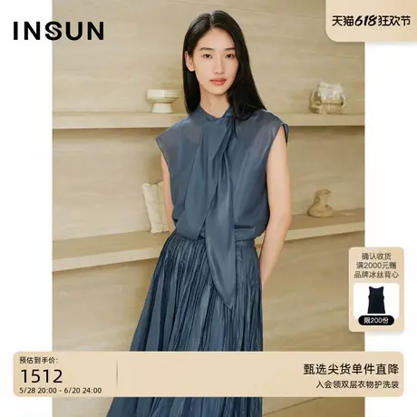 INSUN恩裳2025夏季多穿式飘带领微立领无袖衬衫商品大图