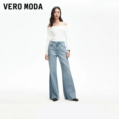 Vero Moda奥莱牛仔裤女2025早春新款微喇毛边浅色纯棉时尚休闲商品大图