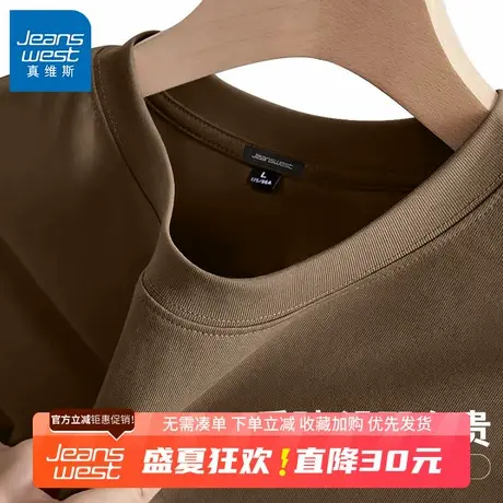 GV真维斯纯棉t恤短袖男2024夏季新款美式复古咖色美拉德半袖上衣B图片