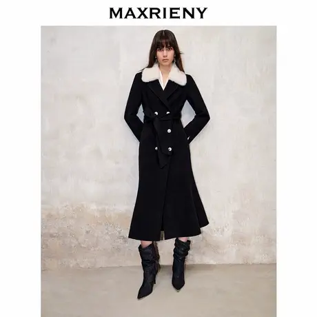 【奥莱】MAXRIENY复古鱼尾大衣长款双面呢赫本风羊毛外套商品大图