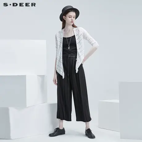 sdeer圣迪奥夏季复古直筒裤条纹休闲通勤长裤阔腿裤女S20260818商品大图