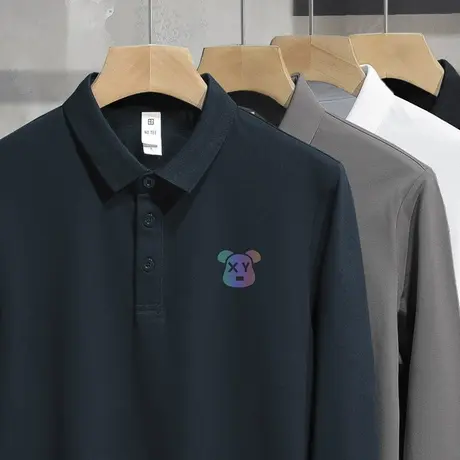 丝光珠地棉polo衫男士长袖2025新款翻领t恤男小熊保罗带领打底衫商品大图