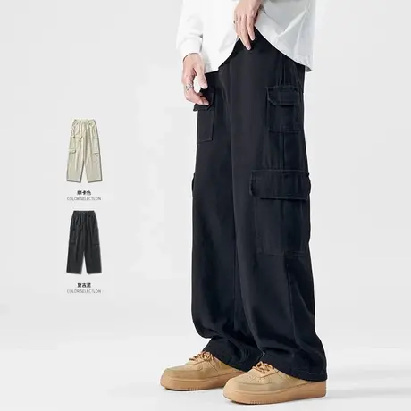 直筒工装裤男春秋潮牌新款男生休闲裤宽松美式机能多口袋裤子夏款图片