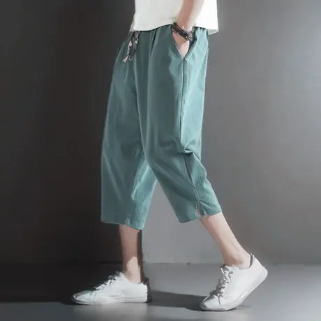 夏季薄款男士七分裤中国风裤子宽松加肥加大码休闲裤潮流男装中裤图片