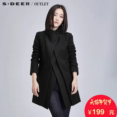 sdeer圣迪奥女2017秋装双襟设计感复古中性保暖毛呢大衣S14381712图片