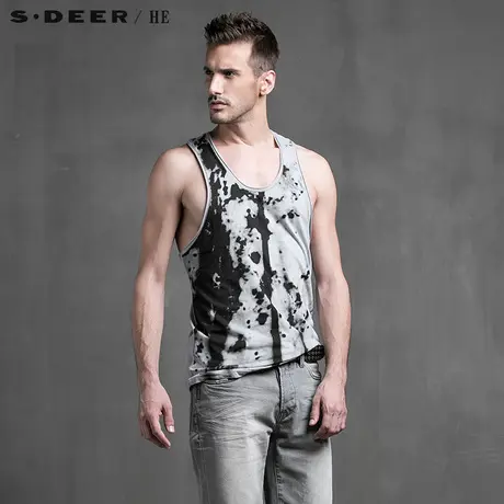 sdeerhe圣迪奥男装夏装时尚潮流斑驳花男士无袖背心H15270363图片