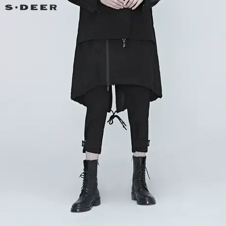 sdeer圣迪奥女装春装对称插袋纽扣纯色紧身七分休闲长裤S20380801图片