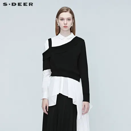sdeer圣迪奥春装女装不规则罗纹衬衫针织毛衣两件套S20383512图片