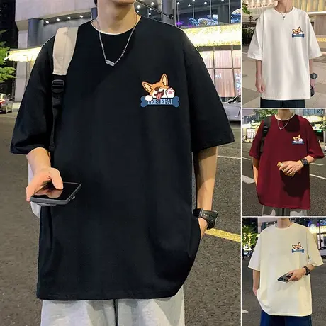 短袖T恤男夏季2025新款美式卡通半袖潮牌男装oversize港风上衣服t图片