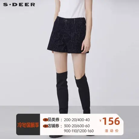 sdeer圣迪奥女装秋季时尚插袋撞色条纹灯芯绒A字短裤S21360901📪商品大图