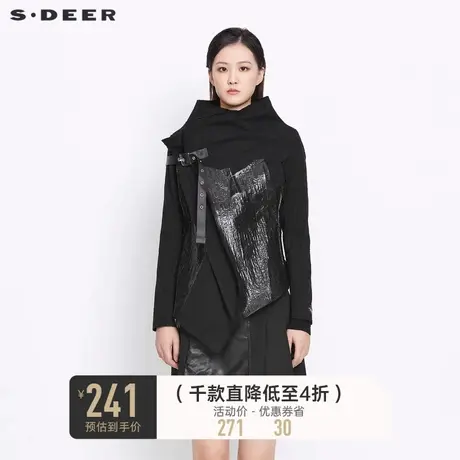 sdeer圣迪奥女装不规则领拼接撞色胶印重工短款外套S21382218图片