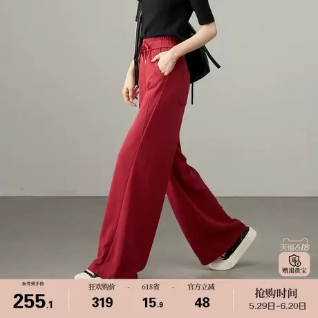 娅丽达枫叶红运动裤女春秋裤子2025新款休闲裤宽松卫裤黑色直筒裤图片