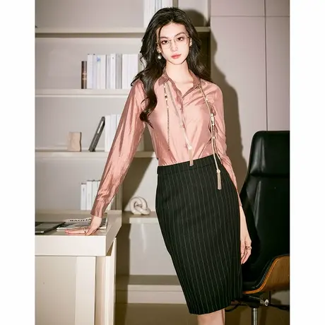 颈袖添香2024秋季新款ol职业衬衫长袖修身时尚纯色女士衬衣图片