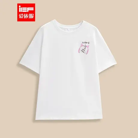 IEF/爱依服2025夏季新款美式休闲风宽松百搭猫咪印花中T恤上衣图片