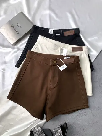 2023秋冬新款皮牌加绒加厚牛仔短裤时尚百搭高腰裤辣妹弹力包臀裤商品大图