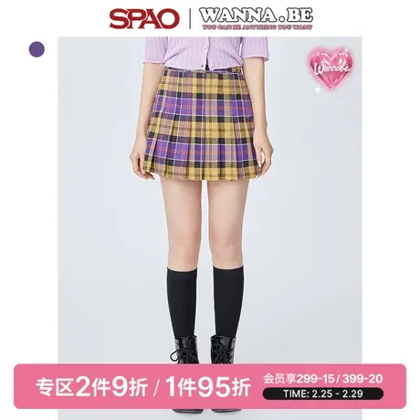 【Wanna.B】SPAO女士春季新款格纹百褶短款半身裙SPWHD23D01商品大图