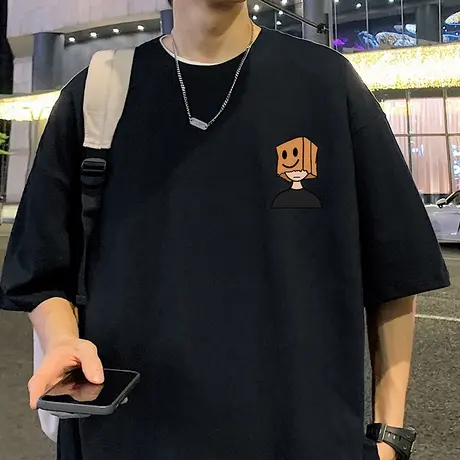 纯棉宽松短袖T恤男夏季2025新款卡通半袖港风chic潮牌男生体恤衫图片