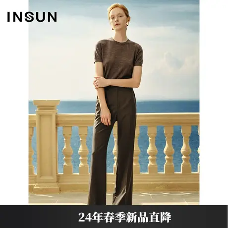 恩裳专选春季美拉德舒适纯羊毛干练直筒裤商品大图