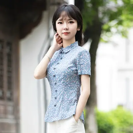 筠雅唐装女中国风夏季改良旗袍上衣盘扣茶服棉麻复古民国中式女装图片