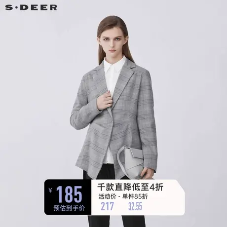 sdeer圣迪奥女装设计感平驳领一粒扣格纹西装外套S21362225👲商品大图