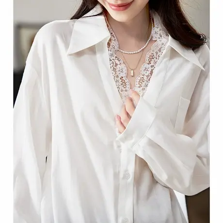 宝诗黎OL气质蕾丝拼接白色衬衫2025春季韩系宽松百搭棉质长袖衬衣商品大图