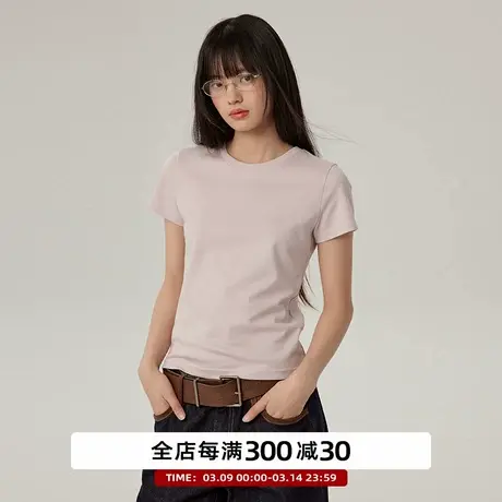 omont蛋挞家 复古圆领正肩修身短袖T恤2025夏季基础百搭显瘦上衣商品大图