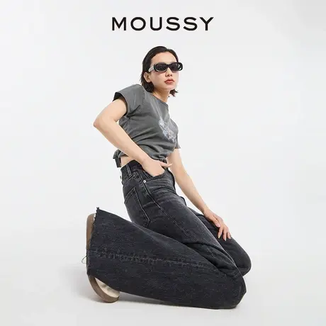 MOUSSY 夏季新品休闲风高腰阔腿裤毛边牛仔裤女010HS611-0680图片
