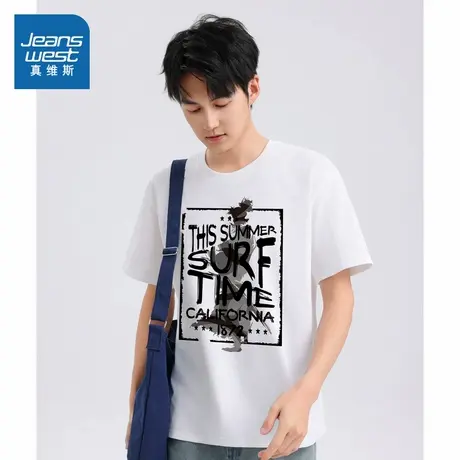 TM真维斯男女同款圆领针织上衣2025夏季新品男式圆领纯棉短袖T恤商品大图