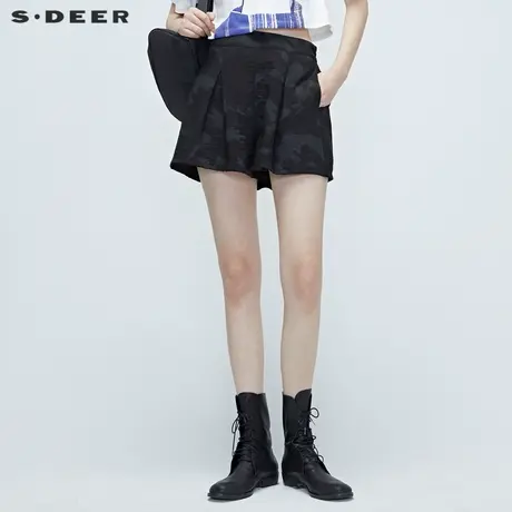 sdeer圣迪奥夏季街头迷彩褶皱高腰A字宽松短裤S20280917商品大图