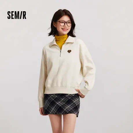 [商场同款]森马卫衣女小狗套头衫oversize冬2024新款抓绒立领叠穿商品大图