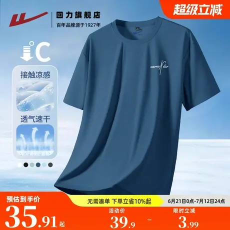 回力夏季男t恤短袖冰丝健身大码速干衣男士凉感宽松雾霾蓝体能服A商品大图