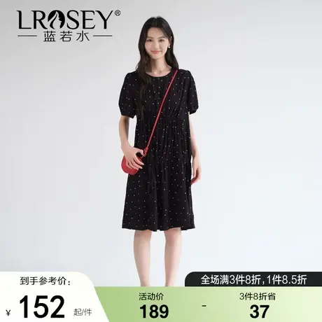 蓝若水大码女装胖mm夏季新品梨形身材宽松遮肚显瘦洋气波点连衣裙商品大图