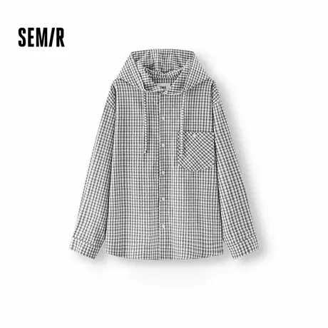 森马长袖衬衫男格纹外套轻薄款2025秋季新款连帽上衣宽松经典百搭图片