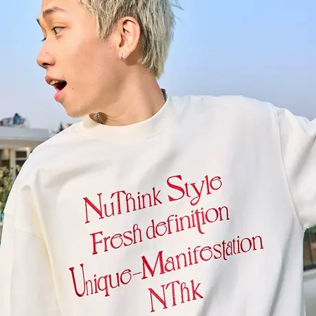 Nuthink刺绣字母多巴胺短袖T恤美式复古嘻哈半袖男女2025夏季新款图片
