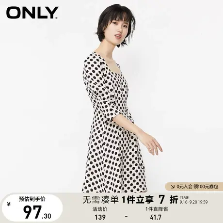 ONLY奥莱春季A字方领法式复古灯笼袖短款连衣裙女图片