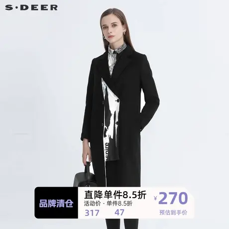 sdeer圣迪奥西装领双排扣印花中长款毛呢大衣女外套S20481858图片