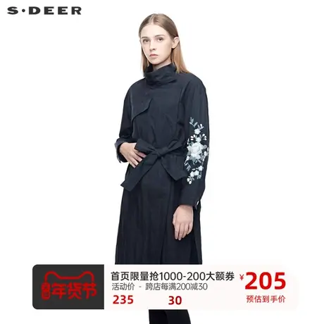 sdeer  圣迪奥 女装春秋外套女抽绳收腰开衩下摆大衣S19381833图片