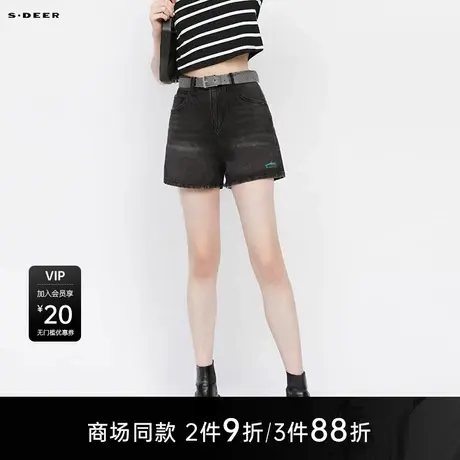 【商场同款】sdeer圣迪奥女个性做旧撞色字母牛仔短裤S25280903图片