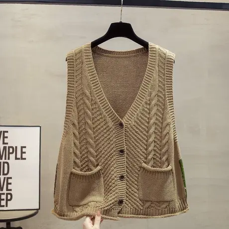 开衫v领针织马甲背心女2025春秋新款宽松外穿马夹棉麻风毛衣坎肩图片