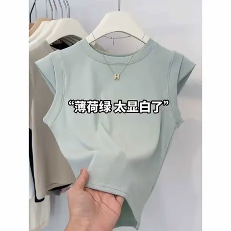 无袖坎肩T恤女2025新款夏装韩版修身短款小个子内搭外穿背心上衣商品大图
