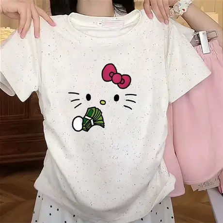 潮流小个子短款收腰t恤女2025新款褶皱修身彩虹波点短袖减龄上衣商品大图