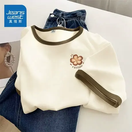 KMV真维斯撞色紧身短款t恤女2025新款爆款夏季今年流行显瘦上衣女商品大图