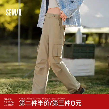 森马休闲裤女高街纯色阔腿裤盐系2024新款春酷飒风工装裤ins潮流商品大图