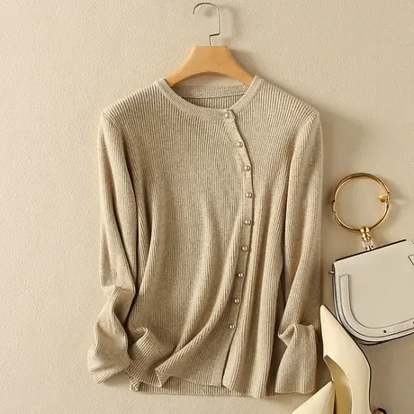 春装女2024年新款圆领针织开衫女长袖外套宽松上衣爆款百搭毛衣女图片