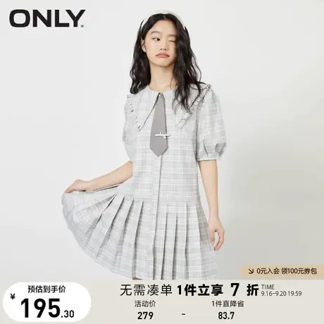 【买5免1】ONLY奥莱夏季学院风格子领带娃娃领短款连衣裙女商品大图